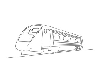 Train in single outline illustration. Continuous line art drawing of rail transportation.
