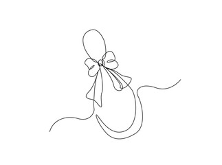 Elegant perfume bottle with bow in single outline illustration. Continuous line art drawing of luxury perfume bottle.