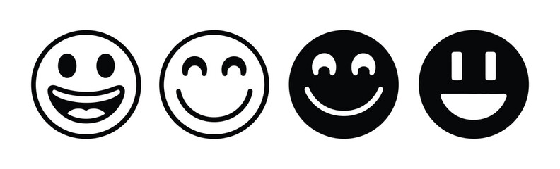 Obraz premium Vector art of four smiley faces displaying various expressions, isolated on white background, each face represents a different emotion, from happiness to contentment, in a simple and iconic style