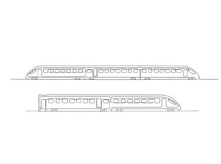 Train in single outline illustration. Continuous line art drawing of rail transportation.