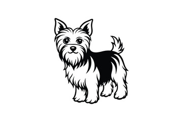 Obraz premium Cute Yorkshire Terrier Dog Standing Still Black and White Vector Illustration Silhouette