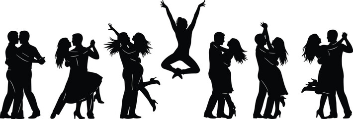 Captivating Silhouettes: Dynamic Dancers Expressing Passion, Grace, and Movement in Various Styles, Perfect for Design and Performance Concepts, Isolated.