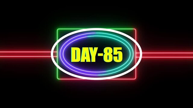 Day 85 Text neon rectangle and circle Animation Videos On Black Background.