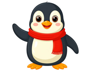Obraz premium Adorable Baby Penguin Waving with a Cheerful Expression – Transparent Background