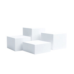 Four white cubes arranged on a podium isolated on transparent background