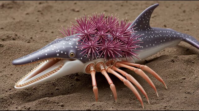 Unique marine creature features spiny shell and articulated limbs in ocean setting