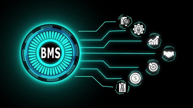 "BMS Technology Interface &ndash; Futuristic Neon Business Management System Dashboard Animation"

