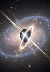 Black hole emitting powerful gamma ray burst with cosmic light beams and high energy particles