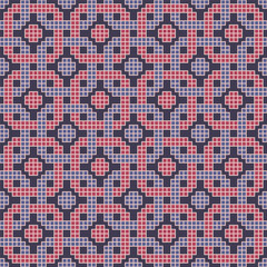 Fototapeta premium Intricate Geometric Cross Stitch Pattern in Red and Purple Colors