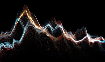 Glowing sound wave visualization with orange and blue light on black background