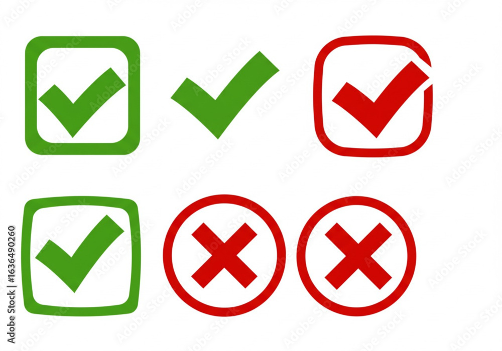 Poster vector art of check mark and cross icons in green and red isolated on white background