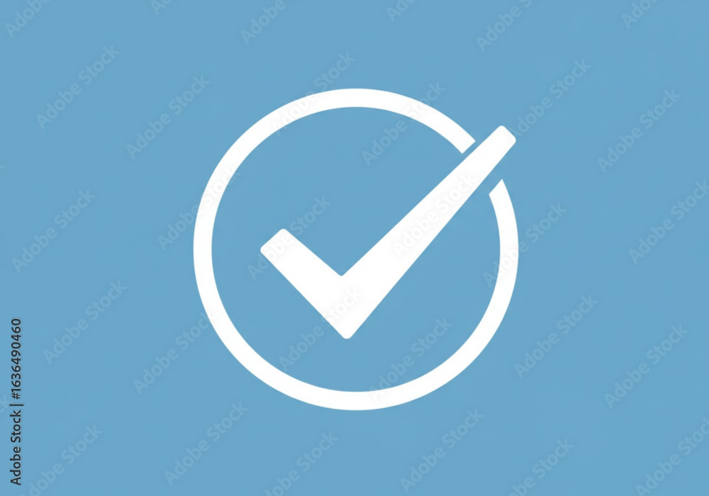 Poster vector art of white check mark in a circle on a blue background for correct selection
