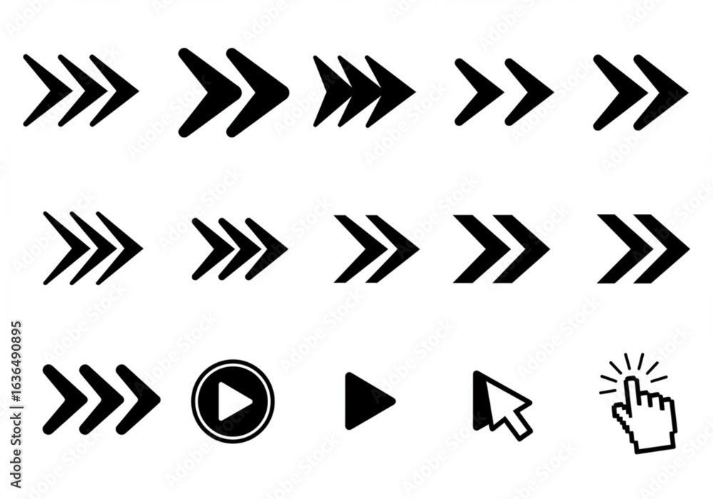 Poster vector art of set of black arrow icons isolated on white background for web design use