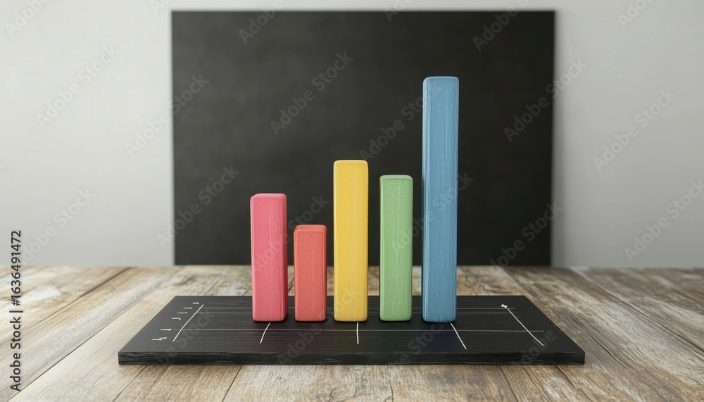 Aufkleber sales growth illustrated with a bar chart on a blackboard: a visual representation of increasing sal