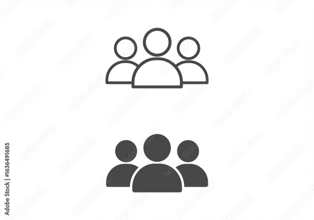 Poster vector art of group of people icons in line and solid style isolated on white background