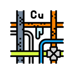 rusted copper pipes leaking heavy metals water supply color icon vector illustration