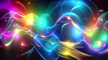 Abstract illustration of glowing multicolor energy waves flowing through dark space - Powered by Adobe