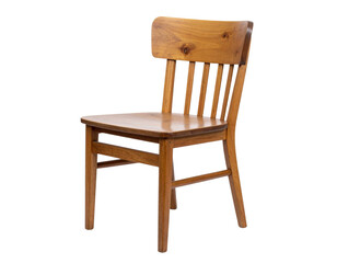 Angled Side View of Rustic Wooden Chair with Visible Wood Knots, Isolated on White