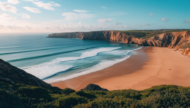Spectacular View Of Praia Do Amado: A Popular Beach And Surfing Destination Near Sagres And Lagos In Costa Vicentina, Algarve, Portugal.