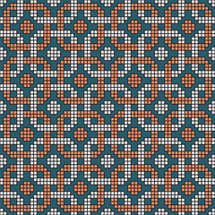 Fototapeta premium Pixelated Interwoven Knotwork Repeating Tile with Geometric Shape and Retro Color
