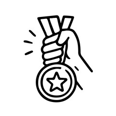 Fototapeta premium Hand holding a star medal icon. Bold line vector symbol of success, victory, and achievement. Perfect for awards, sports events, and motivational design
