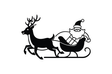 Santa Claus in Sleigh Pulled by Reindeer Silhouette Illustration