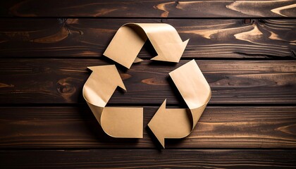 Recycling symbol made of paper on wood