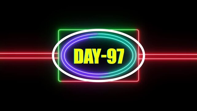 Day 97 Text neon rectangle and circle Animation Videos On Black Background.