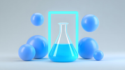 Floating blue beaker experiment with liquid scene
