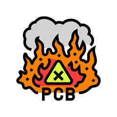 burning pcb waste releasing fumes color icon vector illustration