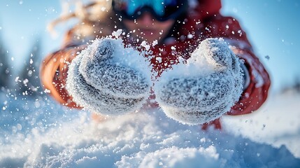 High energy close up of snowboarder mid jump shot 70 200mm f28 lens 11000s shutter speed ISO 800 1600 Snowflakes scatter sunlight athlete suspended mid air framed against clear blue winter sky