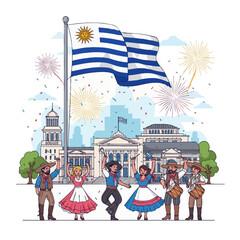 Uruguay Independence Day Celebration with Traditional Dancers and Fireworks
