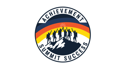 Team achieving summit success with vibrant colors, representing teamwork, achievement, and goal attainment in a dynamic, modern design
