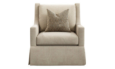 Classic beige corduroy fabric upholstery chair with pillow. 3d render.