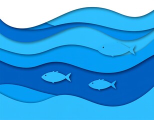 Ocean waves with papercut fish
