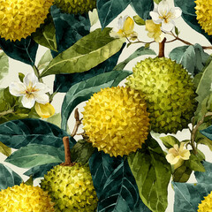 bright seamless durian pattern. vector illustration of fruit. print for fabric and paper design.