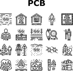 pcb pollution contamination icons set vector