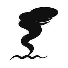 Silhouette of a tornado merging smoothly with rolling ocean waves with transparent background