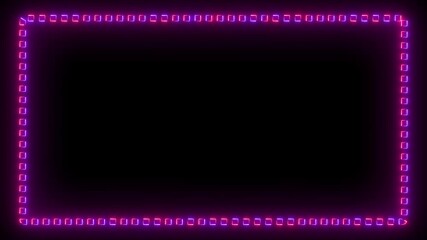 A rectangle frame made dashes, seamless flowing animation, vapor wave vibes on background.