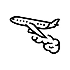 airplane leaving trail air pollution line icon vector illustration
