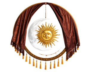 Celestial Moon and Sun Tapestry with Ornate Rays, Hanging Display, Isolated