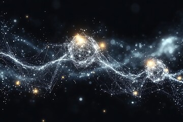Futuristic plexus network creating glowing spheres in dark space
