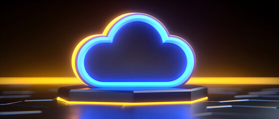 Blue cloud icon with futuristic technology style