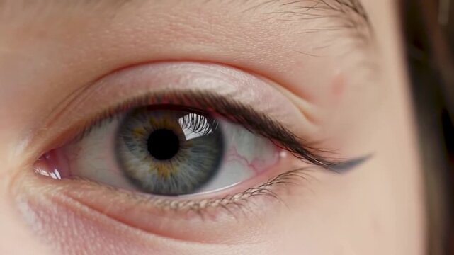 Hypnotic Eye: Close-Up Macro Shot of a Striking Green Eye with Winged Eyeliner