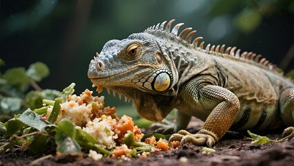 Fototapeta premium Iguana eating food
