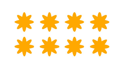 Eight yellow star design elements for decorative graphic design and illustration