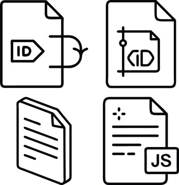 Four outline icons depict documents, one showing data transfer, another with code elements, and a third with a JavaScript file.