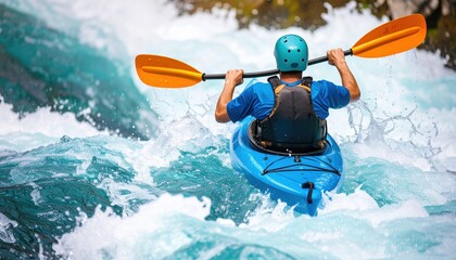 Man Kayaking In Rapid River