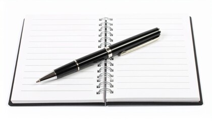 Naklejka premium Black pen on notebook for productivity and writing mockup isolated on white background