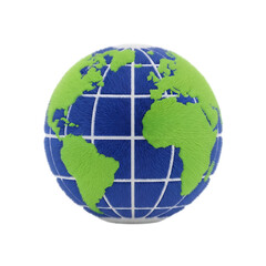 Fototapeta premium A fuzzy blue and green globe with continents and oceans, isolated on a transparent background